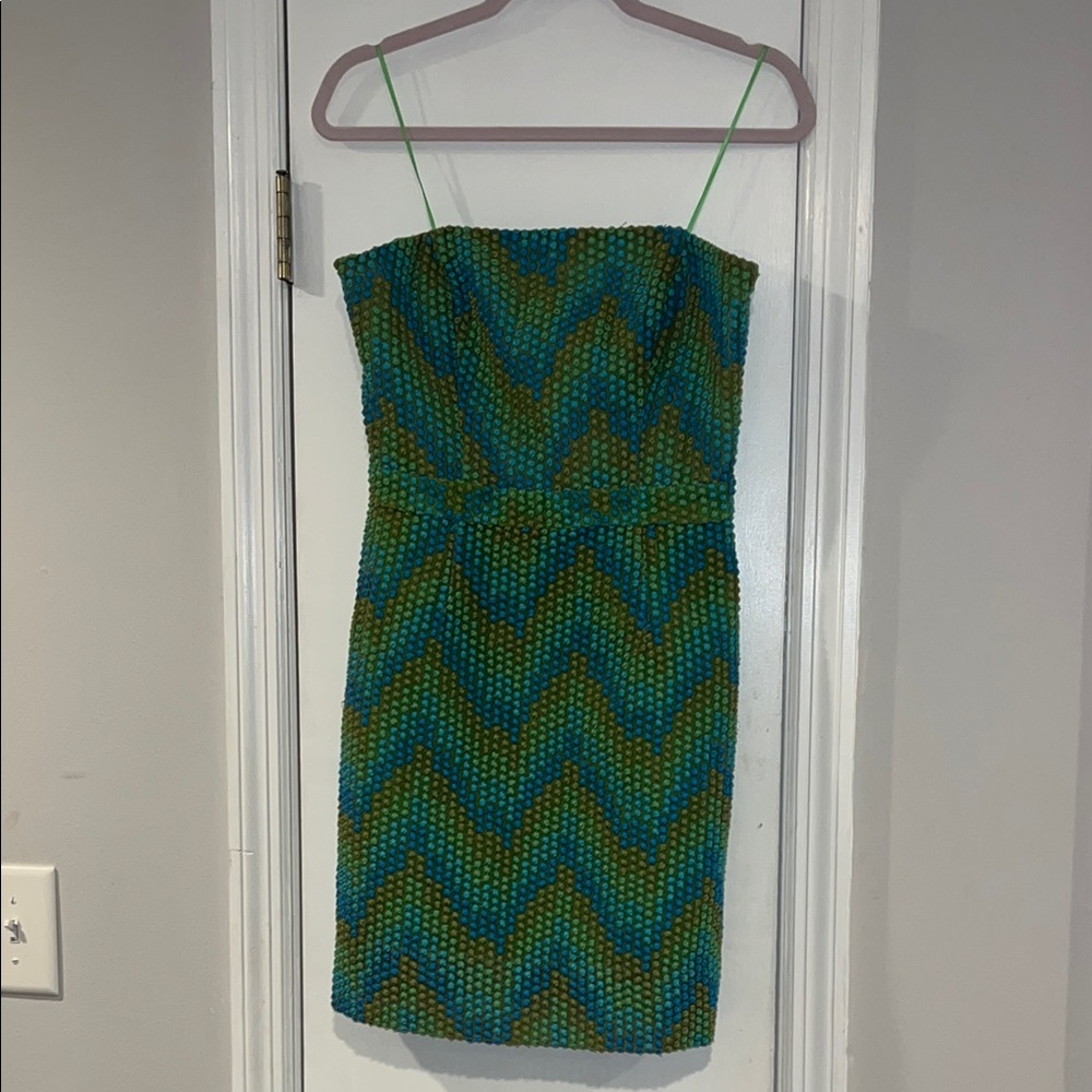 Beth Bowley Green & Blue Textured Strapless Dress